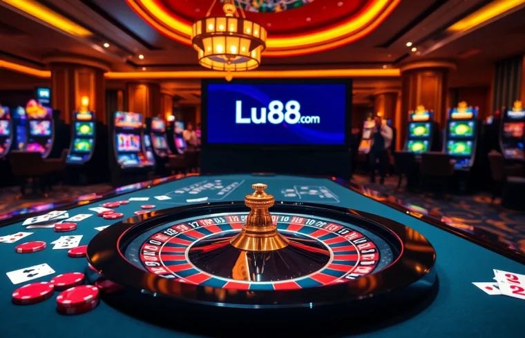 Engaging in thrilling bets at Lu88.com casino table with vibrant chips and cards.