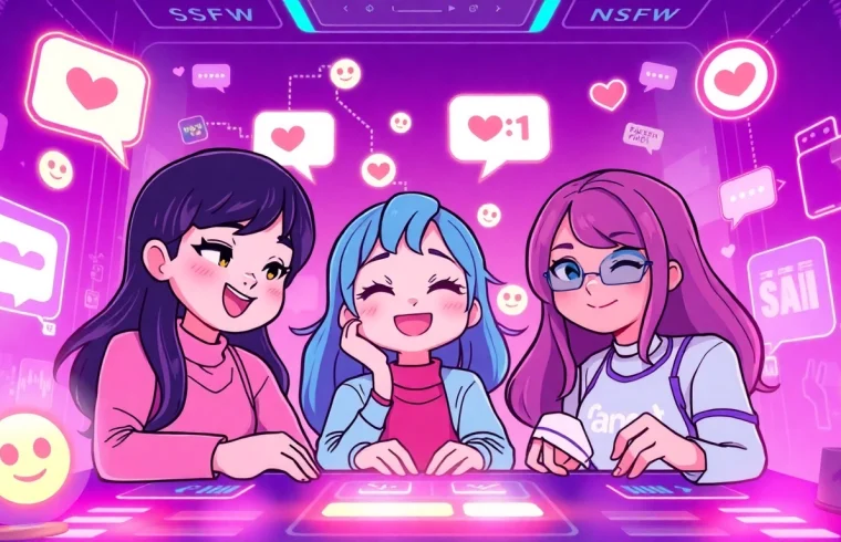 Interactive AI chat experience with engaging characters representing crushon ia, vibrant colors, and futuristic design elements.