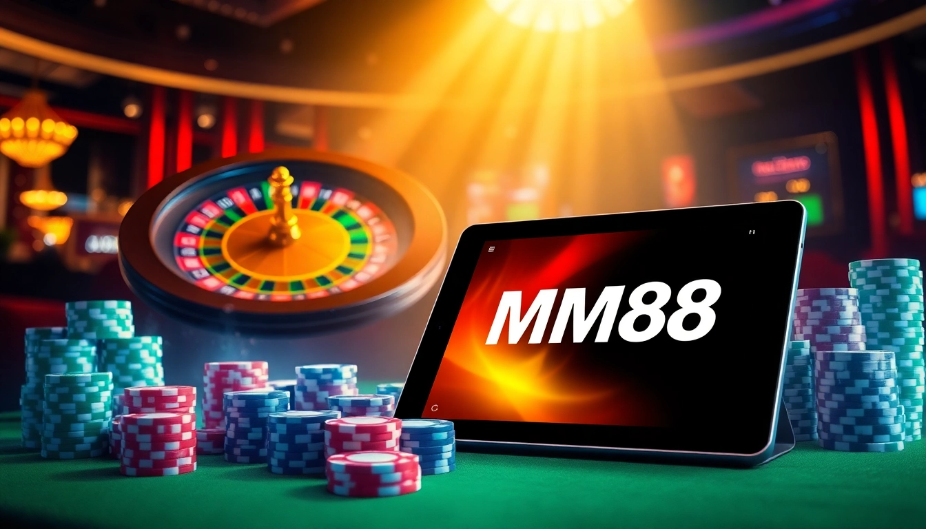 Experience thrilling online gaming at MM88 with vibrant casino visuals and engaging betting activities.