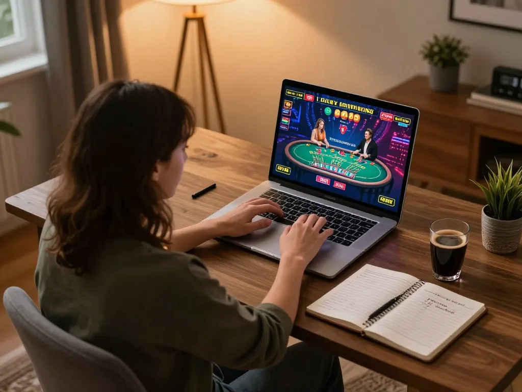 Engage with 78win's exciting online blackjack game at home, showcasing strategic gameplay and cozy atmosphere