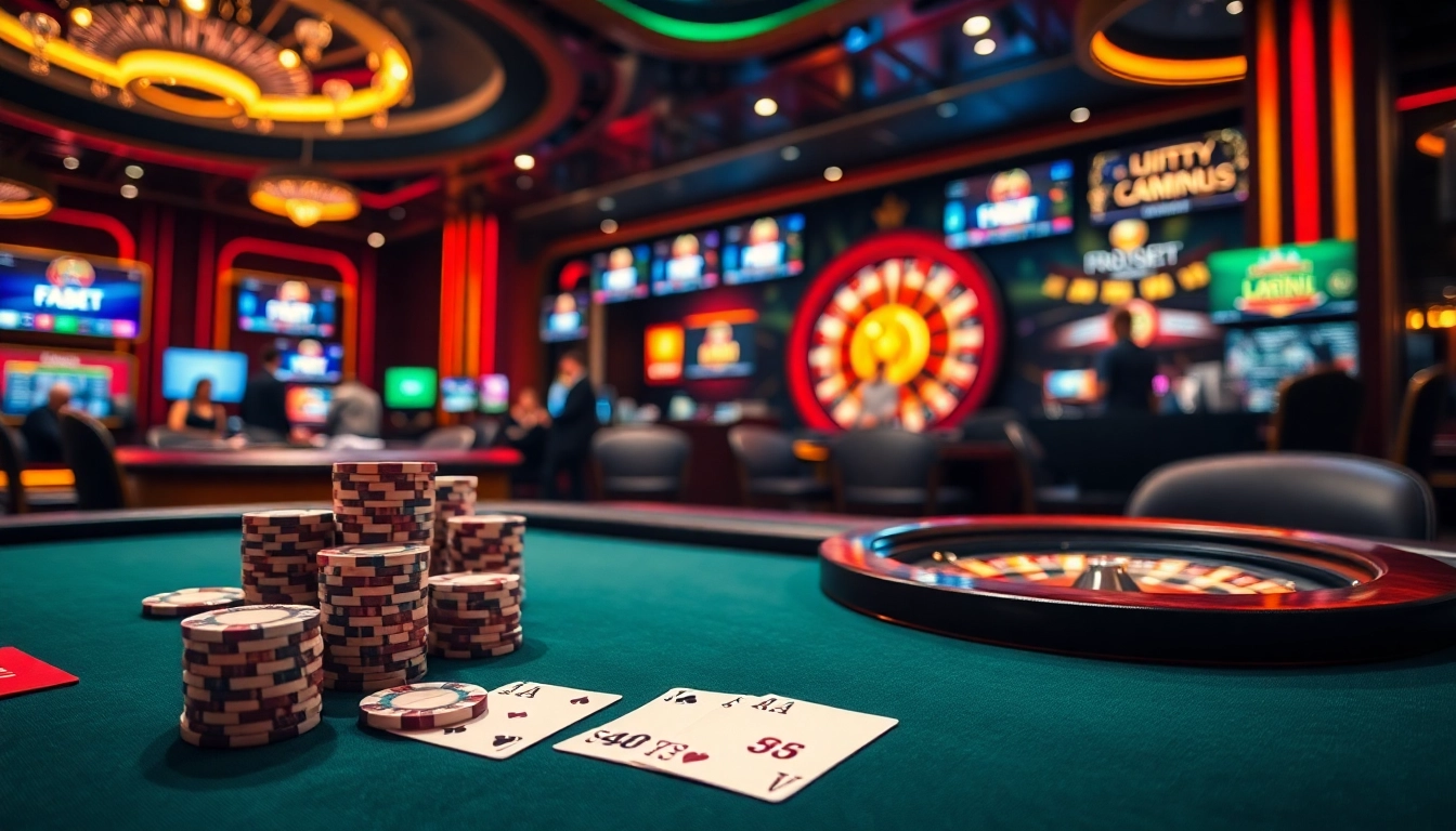 Engaging F8BET casino scene showcasing poker chips and vibrant gaming interfaces.
