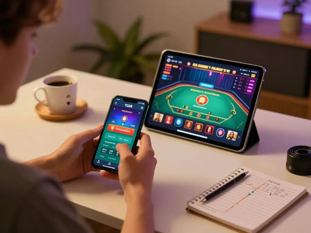 Player engaging with the TG88 casino app on smartphone while enjoying a cozy gaming setup.