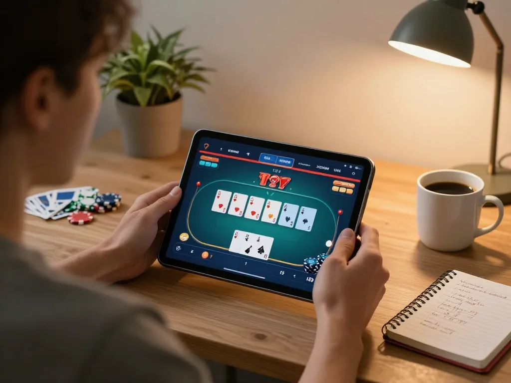 SC88 đăng nhập strategy session for online poker with cards and notes visible