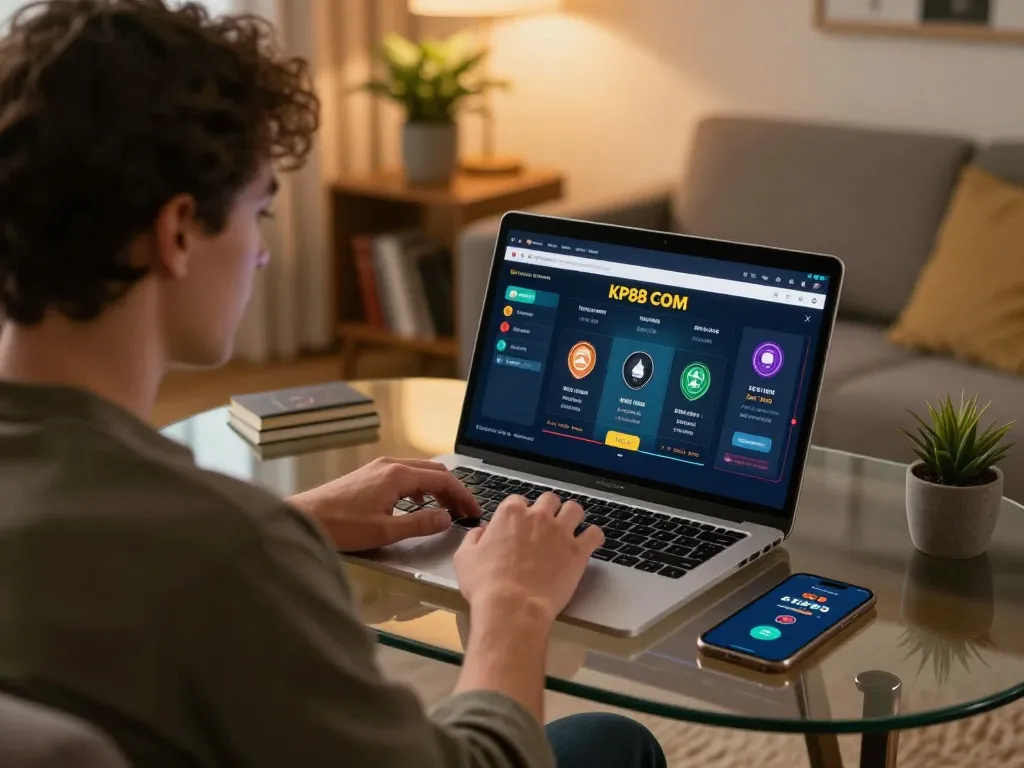 Player engaged in online poker on KP88 COM, showcasing strategic gameplay from home.
