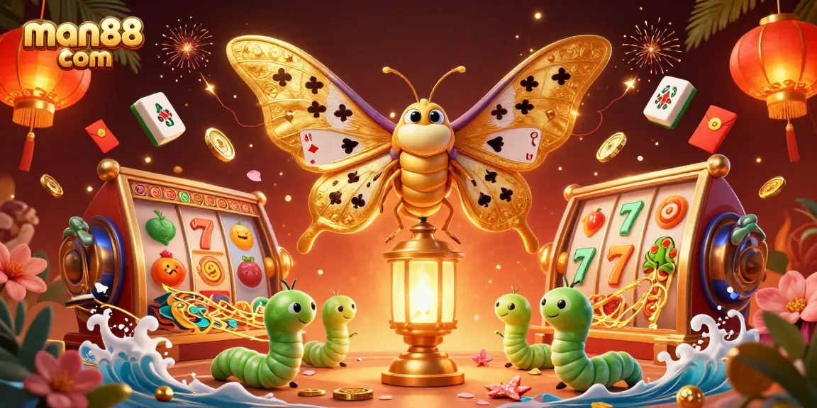 Experience thrilling gaming action with man88 com's vibrant casino scene, featuring animated slot reels.