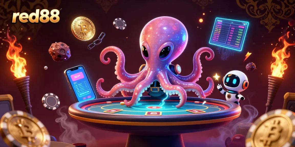Experience thrilling gameplay at red88 with a vibrant alien octopus and crypto elements.