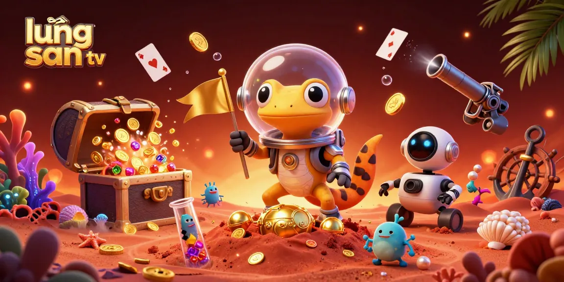 Experience the excitement of betting with lương sơn tv's vibrant casino scene featuring a Martian gecko and treasures.